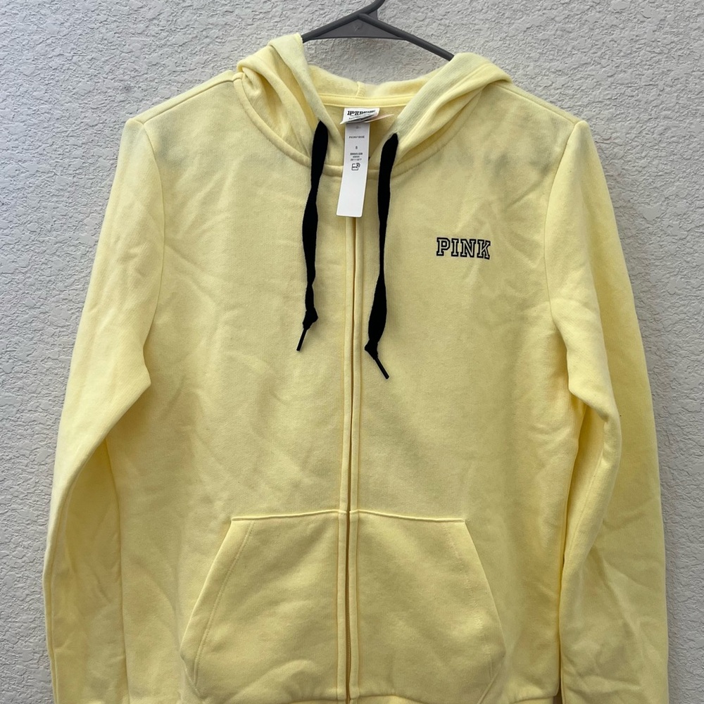 PINK Victoria's Secret Yellow Hoodie with Black Trim